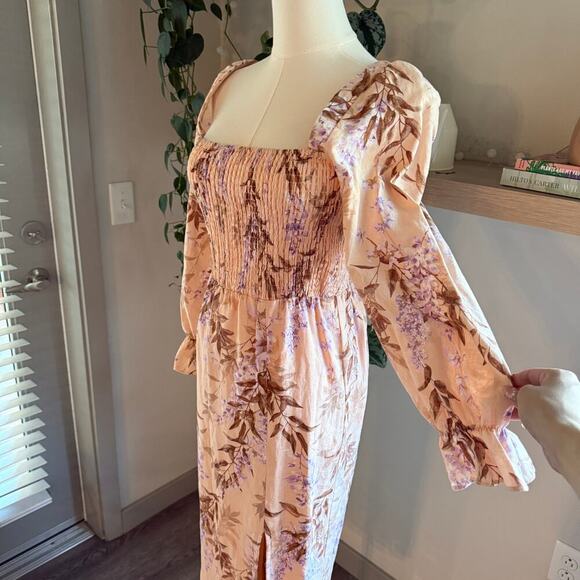 House of Harlow Puff Sleeve Midi Dress Small Palm Floral Cottagecore Feminine S - Picture 4 of 9